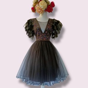Rochita eleganta din tul negru cu aplicatii decorative