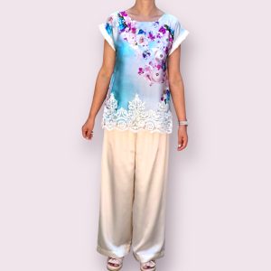 Set Bluza si Pantalon elegant cu imprimeu floral si broderie marime S