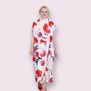 Rochie/Vesta lunga cu imprimeu floral rosu