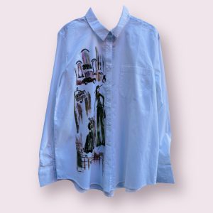 Camasa alba pictata manual Femeia si Orasul marime L