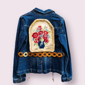 Geaca de blug cu goblen vintage si detalii crosetate marime M