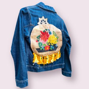 Geaca de blug cu broderie vintage si ciucuri galbeni marime S