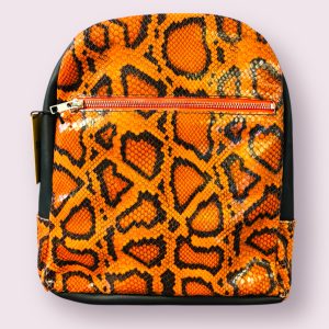 Rucsac Savage Fire din piele cu imprimeu snake orange neon