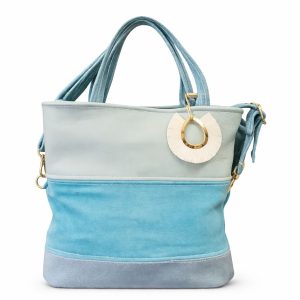 Geanta din piele bicolor turcoaz si bleo cu bretea reglabila UNICAT