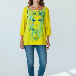 Bluza galben neon pictata manual cu design artistic UNICAT