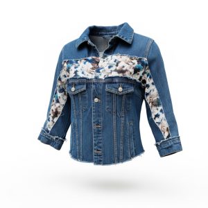 Geaca denim Urban Contrast cu insertii textile marime M