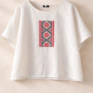 Bluza din panza topita cu broderie traditionala