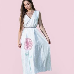 Rochie din in cu aplicatie crosetata manual marime M