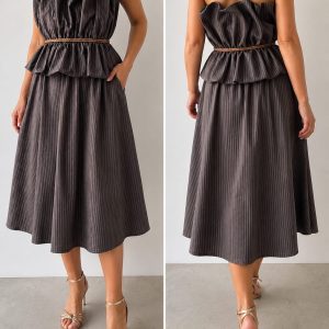 Set Top si fusta Chocolate Pleats marime M