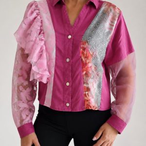 Camasa Pink Fusion cu mix de texturi marime S/M