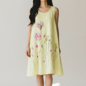 Rochie din in pictata manual Wild Flowers M/L