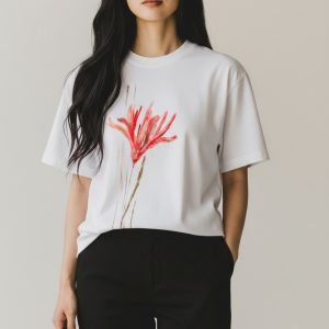 Tricou Pictat Manual Red Flower Marime M