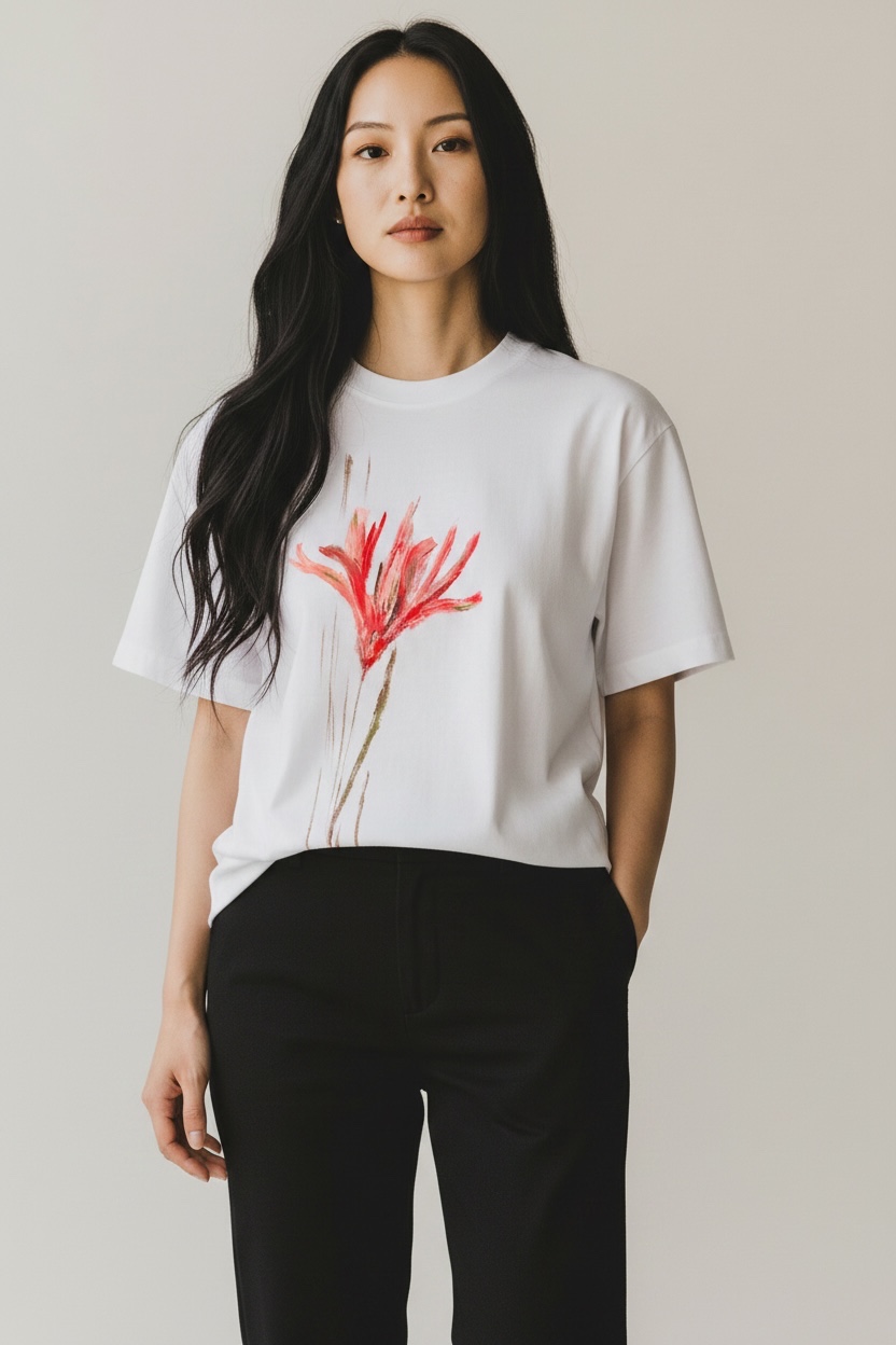 Tricou Pictat Manual Red Flower Marime M