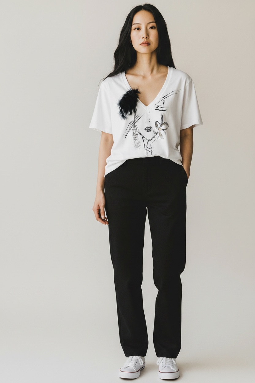 Tricou pictat manual Black Flower marime L