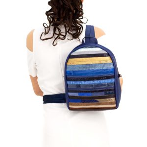 Rucsac de piele naturală de damă multicolor albastru/maro