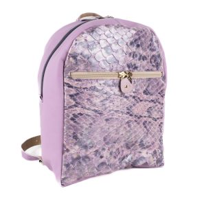 Rucsac de Piele Lila cu Imprimeu Șarpe