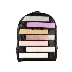 Rucsac din piele neagra cu dungi colorate