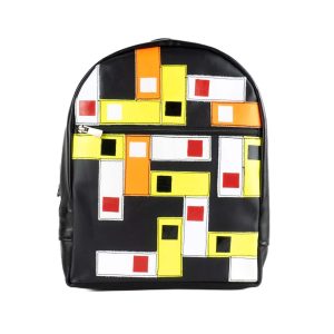 Rucsac din piele cu model geometric multicolor