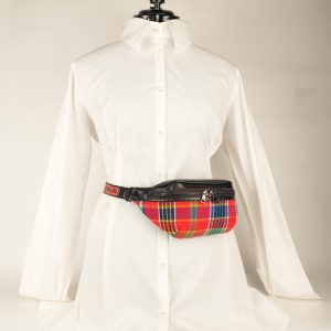 Borseta unisex din piele si insertie de material in carouri