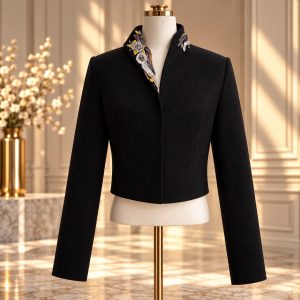 Geaca neagra cu broderie Galben Unicat