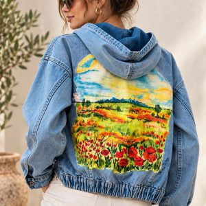 Geaca denim pictata manual Camp cu Maci XS/S