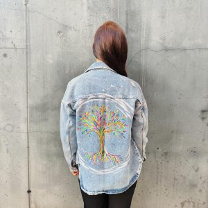 Geaca denim pictata manual Tree of Life marime M