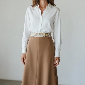 Fusta midi Camel cu betelie florala mariem M/L